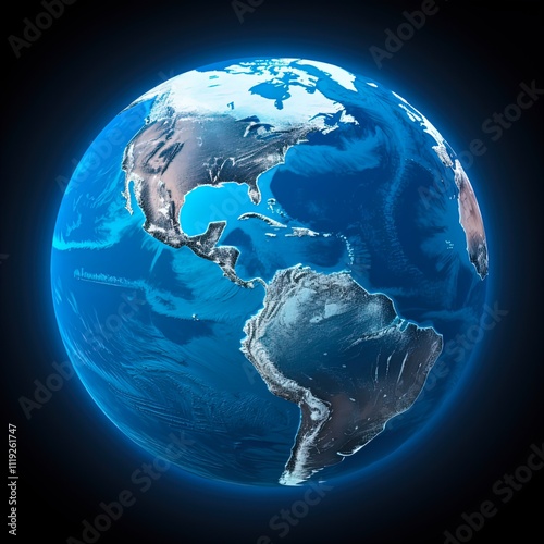 Southern Hemisphere on Earth: Illustrated Global View of Antarctica and Continent Isolated on Blue Clouded Background