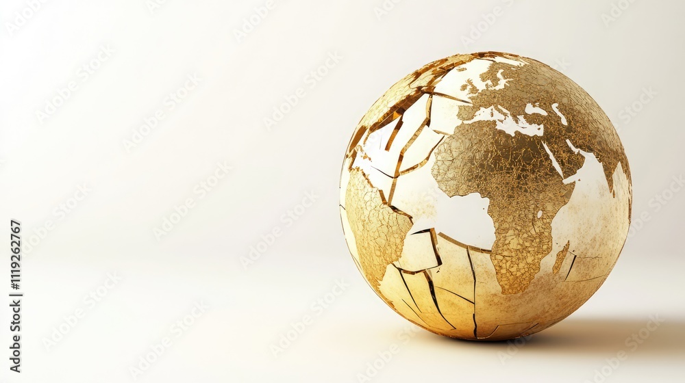 a cracked golden globe on white background a cracked golden globe on white background