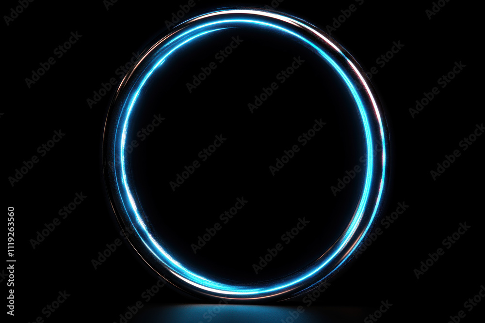 Glowing blue neon circle on black background. Glowing blue neon circle on black background.