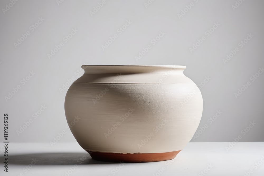 there is a white vase with a brown rim on a table there is a white vase with a brown rim on a table