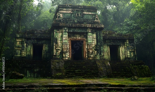 Ancient Stone Temple Overgrown By Lush Green Jungle