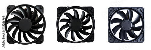 Set of a black PC fan, isolated on a transparent background.