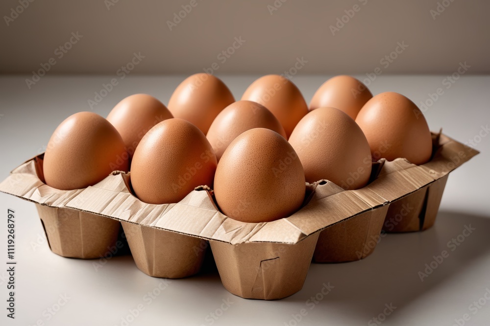 eggs in a carton on a table with a white background