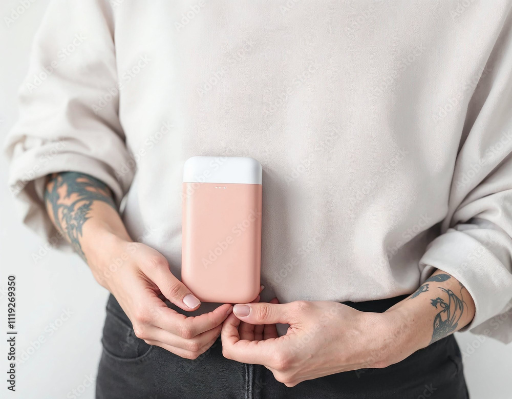 Hands Holding Pink Reusable Water Bottle in Minimalist Eco-Friendly Lifestyle Hands Holding Pink Reusable Water Bottle in Minimalist Eco-Friendly Lifestyle