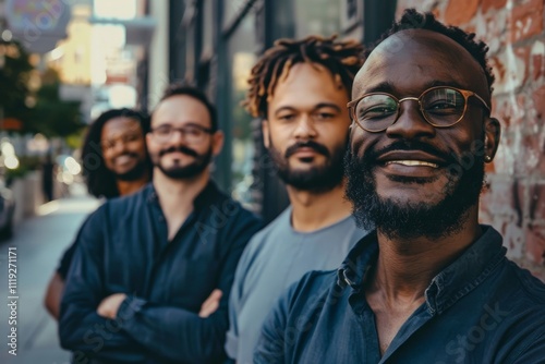 Portrait of a group of multiethnic men standing in the street