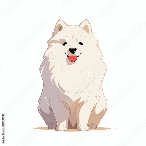 Adorable White Pomeranian Dog Sitting Illustration. Cute Dog Vector.