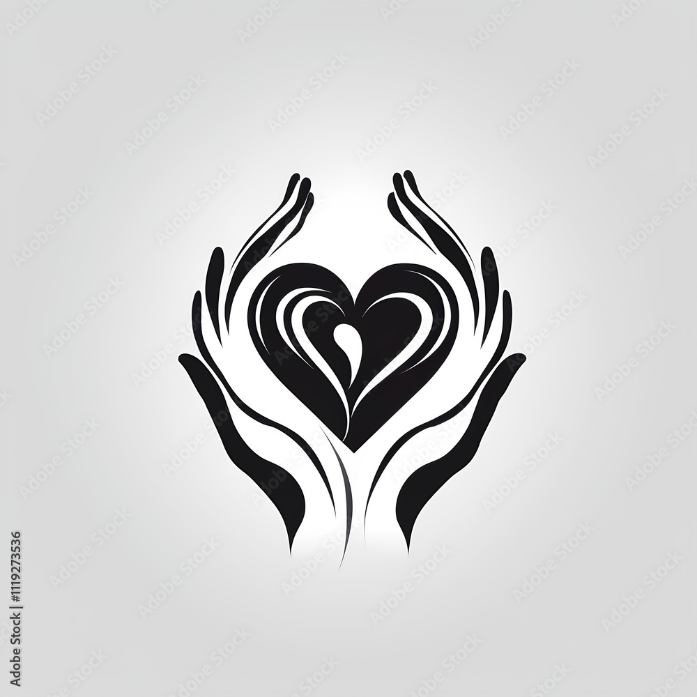 Naklejka premium Logo: open palms holding a heart, symbolizing love, care, connection
