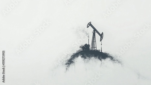 Oil pump jack on a misty mountaintop, symbolizing energy extraction and environmental impact. Generative ai photo