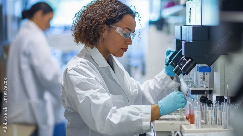 Female Scientist Conducts Research in Laboratory Environment Female Scientist Conducts Research in Laboratory Environment