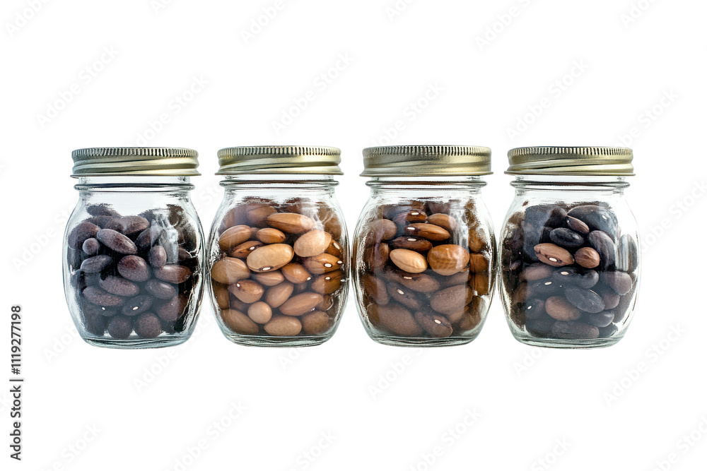 Dried beans stored in jars, perfect for long-term storage and meal prep,isolated on transparent and white background.PNG image Dried beans stored in jars, perfect for long-term storage and meal prep,isolated on transparent and white background.PNG image