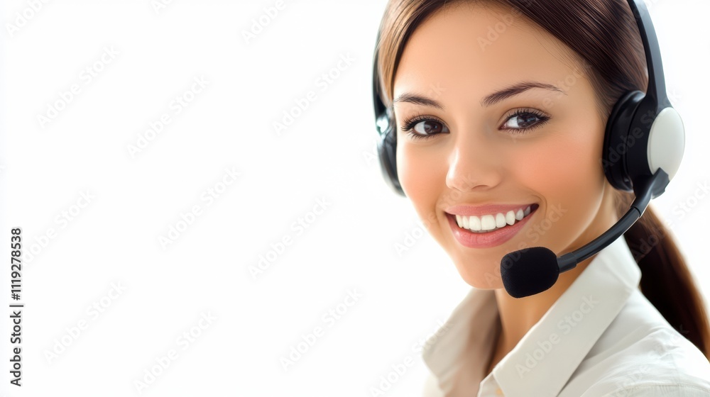 A smiling woman wearing a headset, ready for customer service or support. A smiling woman wearing a headset, ready for customer service or support.