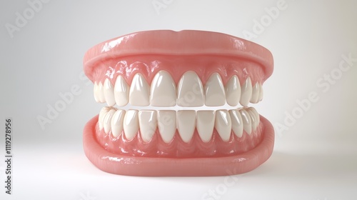 Highly detailed 3D model of teeth in front view on white background, ideal for dental and medical illustrations Generative AI