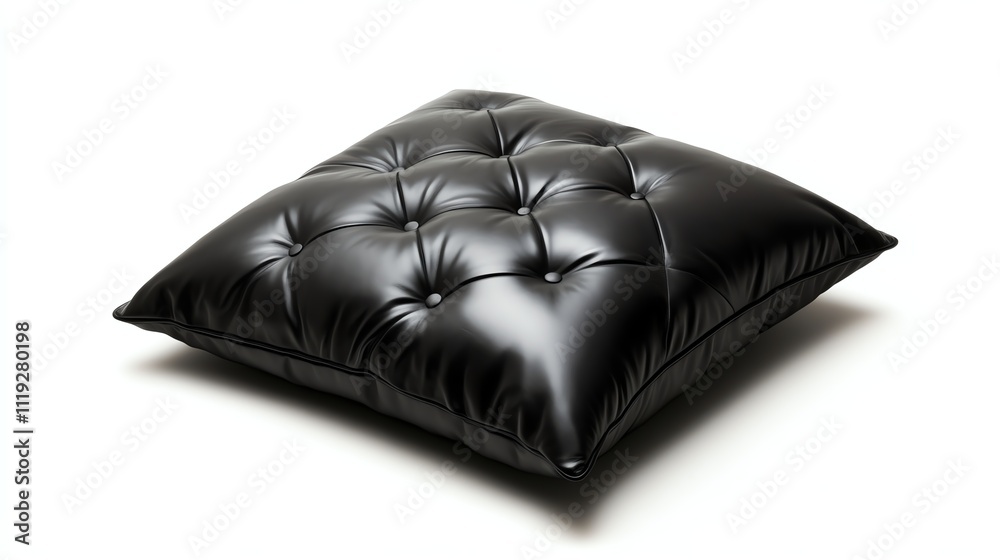 Stylish black leather cushion on a white isolated background. Stylish black leather cushion on a white isolated background.