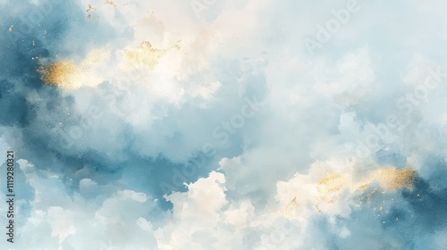 Soft Watercolor Clouds Background with Gold Accents for Design and Decoration Generative AI