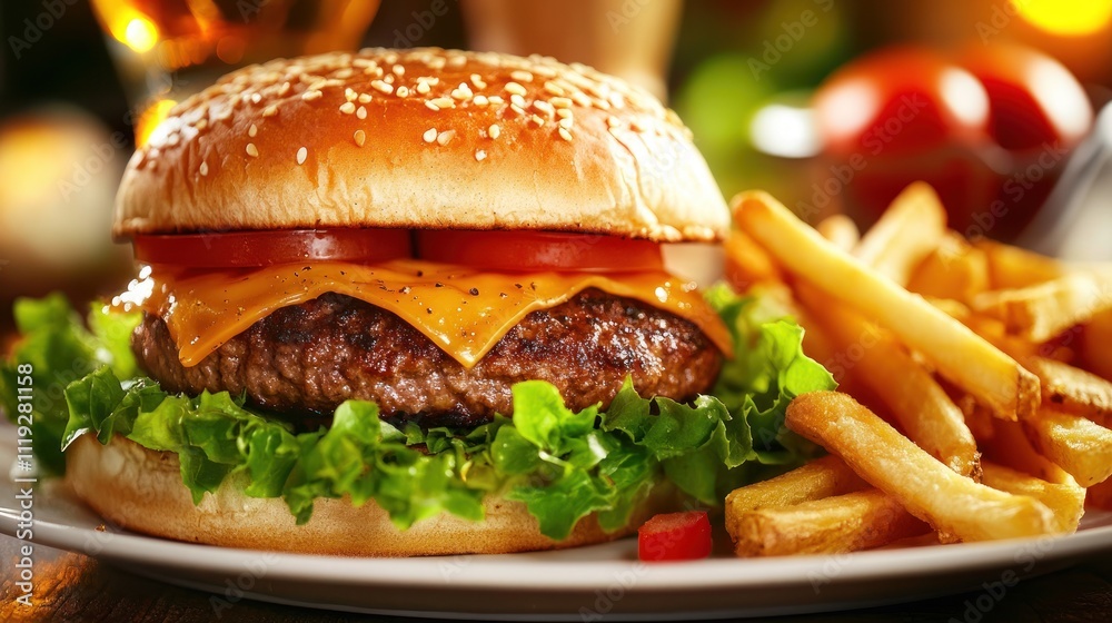 Juicy Cheeseburger with Golden Fries Juicy Cheeseburger with Golden Fries