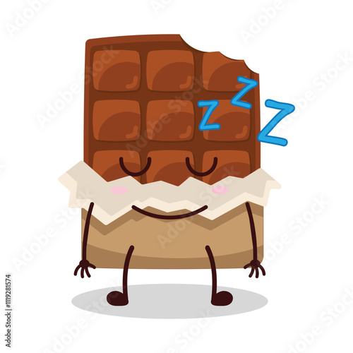 cute sleep expression of bite chocolate bar character