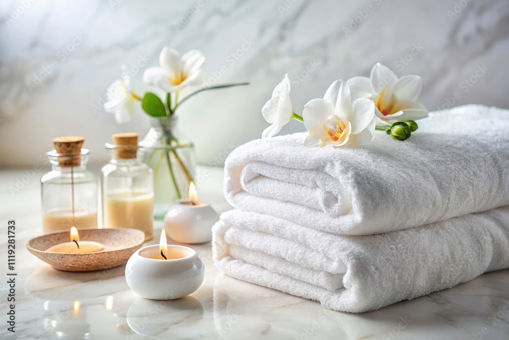 Luxurious Spa Day: Marble Tabletop, Towels, Wellness Products, Relaxing Atmosphere, Spa Treatment, White Marble, Selective Focus Photography Luxurious Spa Day: Marble Tabletop, Towels, Wellness Products, Relaxing Atmosphere, Spa Treatment, White Marble, Selective Focus Photography
