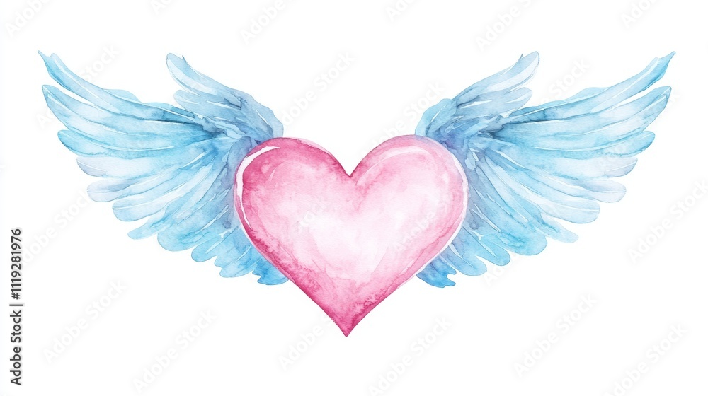 Whimsical Heart with Wings on White Background, Fantasy Illustration for Valentine's Day or Love Concept Generative AI Whimsical Heart with Wings on White Background, Fantasy Illustration for Valentine's Day or Love Concept Generative AI