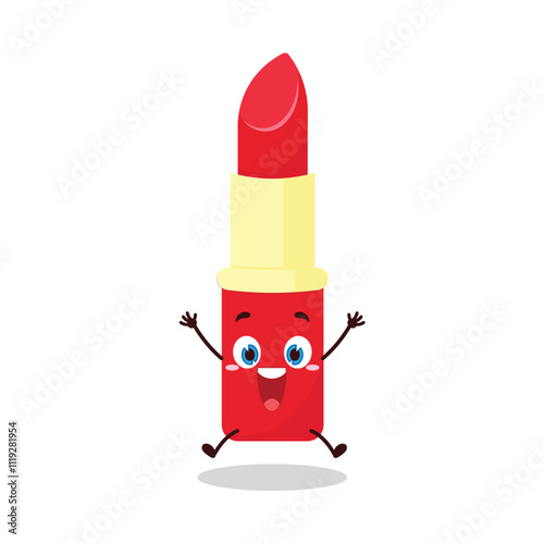 cute celebration jump expression of lipstick cartoon character