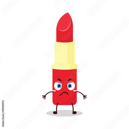 cute irritated expression of lipstick cartoon character