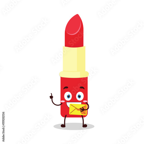 cute happy expression of lipstick cartoon character bring envelope letter