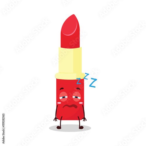 cute sleepy expression of lipstick cartoon character