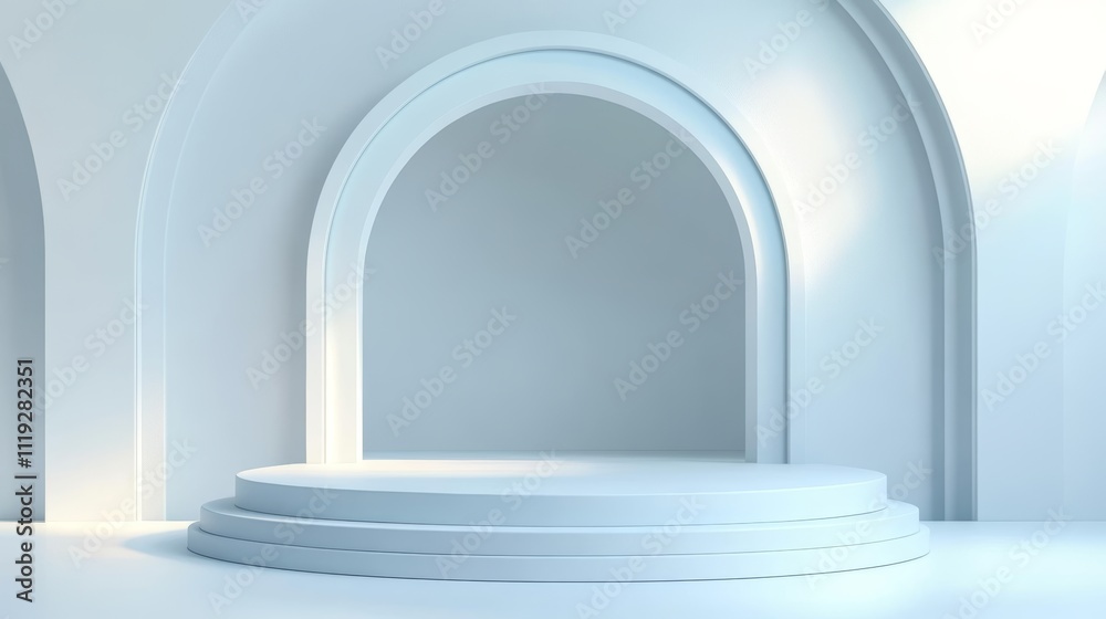 3D Circular Podium with Light Blue Arches, Abstract Presentation or Award Ceremony Concept Generative AI 3D Circular Podium with Light Blue Arches, Abstract Presentation or Award Ceremony Concept Generative AI