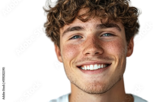 Close-up portrait of young man with charming smile,isolated on transparent and white background.PNG image