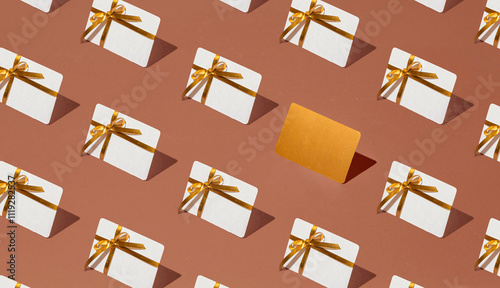 Isometric pattern of credit cards, gift cards, bonus cards. consumer concept, on a mocha colors background. Gifts for Christmas