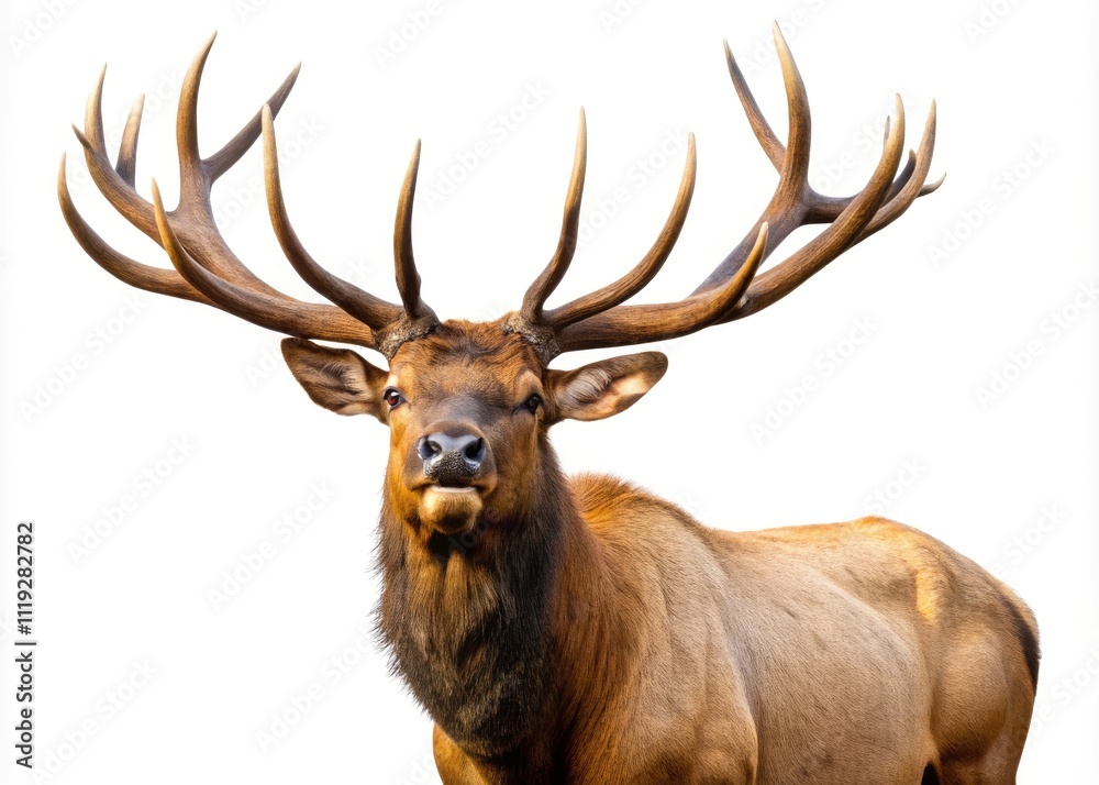 Majestic Bull Elk Bugling Panoramic Photo - Isolated White Background Wildlife Photography Majestic Bull Elk Bugling Panoramic Photo - Isolated White Background Wildlife Photography