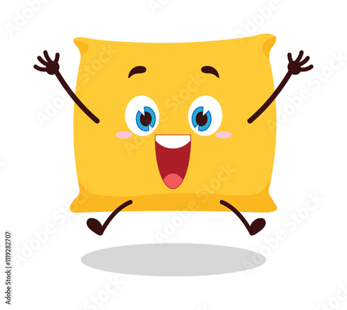 cute celebration jump expression of pillow cartoon character