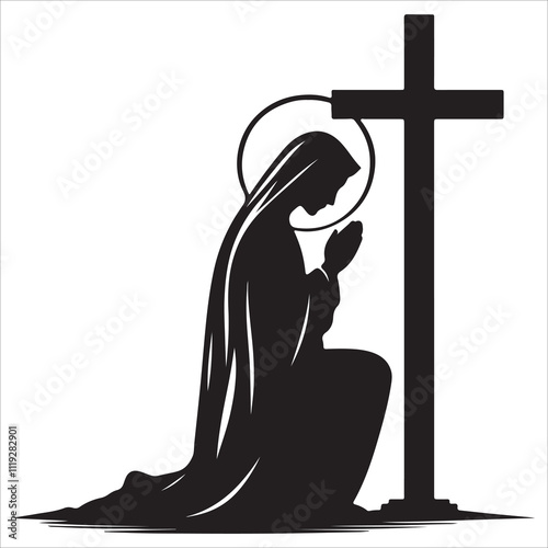 Virgin Mary Praying with a Cross Vector