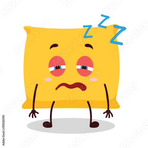 cute sleepy expression of pillow cartoon character