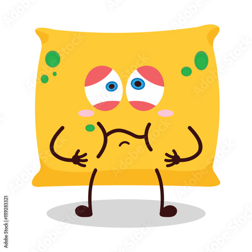 cute sick expression of pillow cartoon character