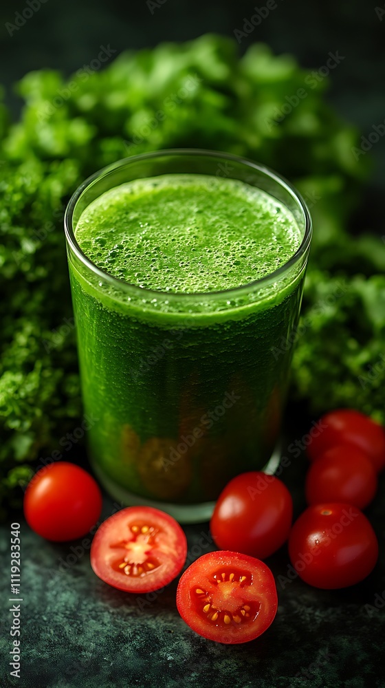 A blender filled with a green detox smoothie surrounded by fresh ingredients A blender filled with a green detox smoothie surrounded by fresh ingredients
