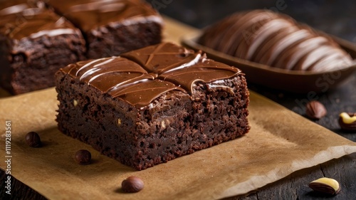 Delicious nutella Brownies closeup Shoot view. Image