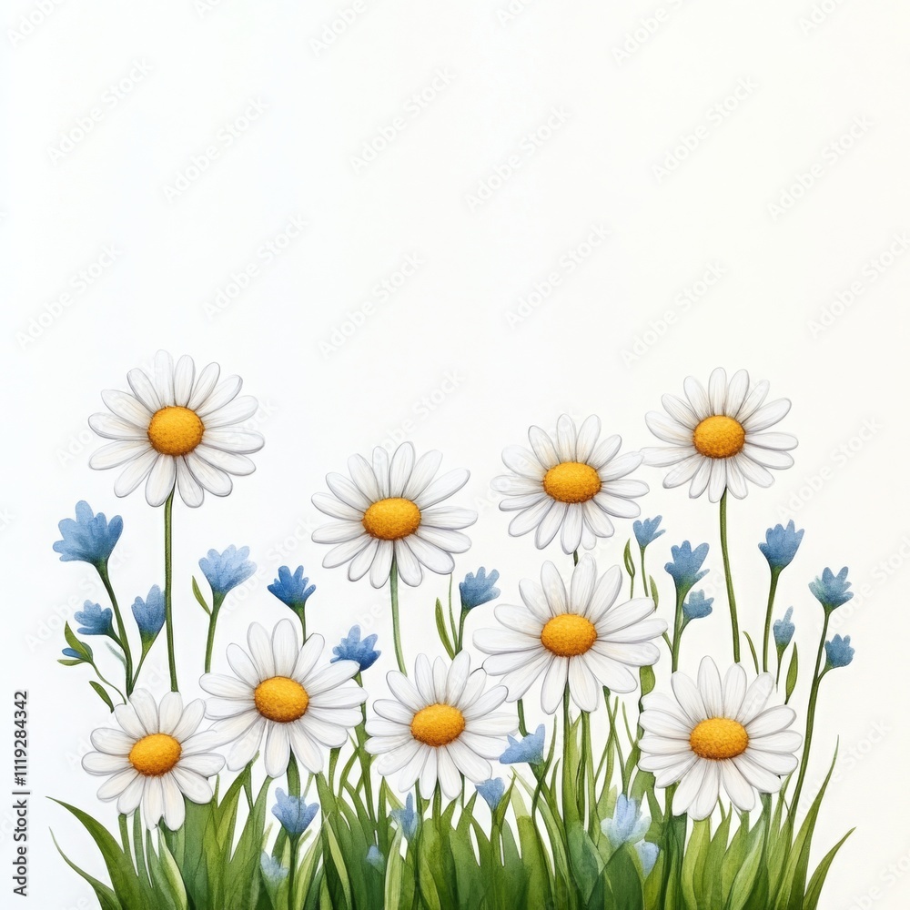Fototapeta premium Blooming Daisies in Watercolor Style