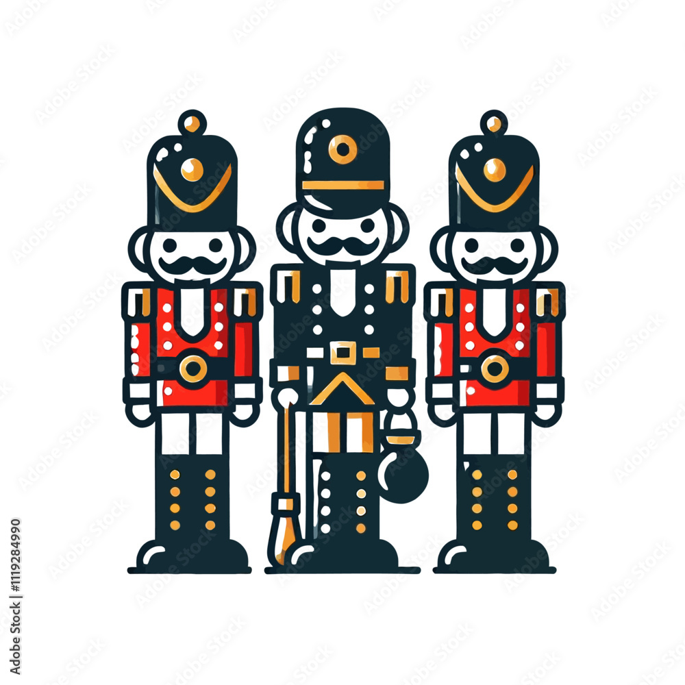 Nutcracker soldiers flat vector icon silhouette isolated white background Nutcracker soldiers flat vector icon silhouette isolated white background