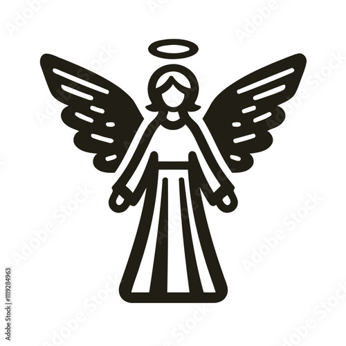 Angel figurines flat vector icon silhouette isolated white background