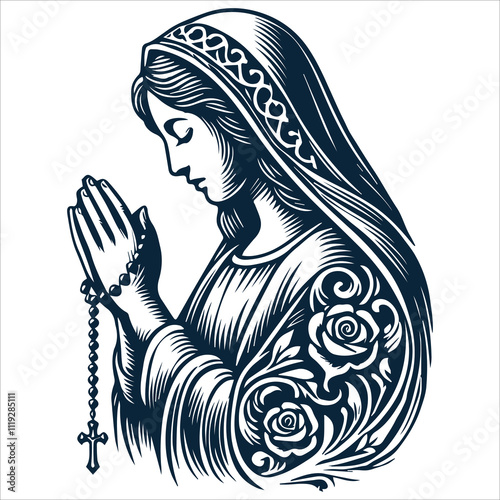 Virgin Mary with a Rosary Vector