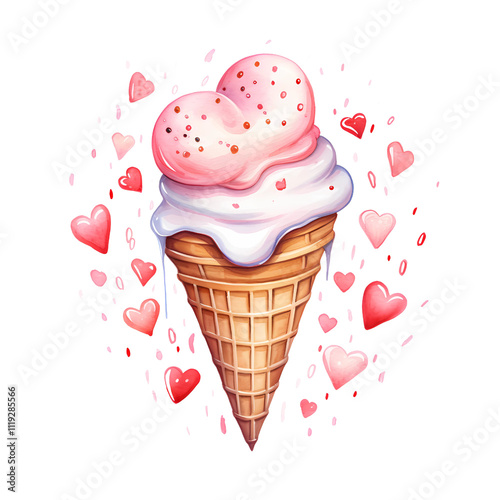 A delicious scoop of strawberry ice cream in a crispy waffle cone, a sweet and cold summer dessert