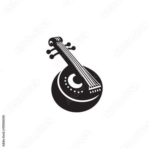 Silhouette of Veena Instrument - Veena Instrument Vector - Instrument Illustration.