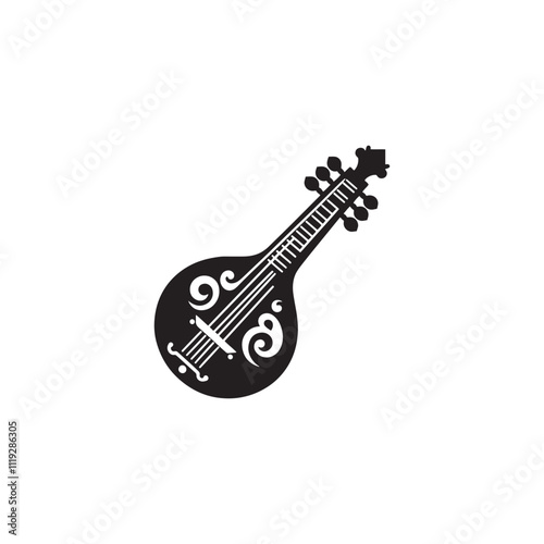 Silhouette of Veena Instrument - Veena Instrument Vector - Instrument Illustration.