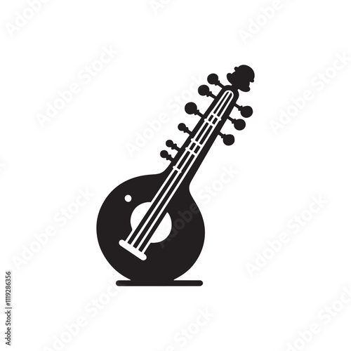 Silhouette of Veena Instrument - Veena Instrument Vector - Instrument Illustration.