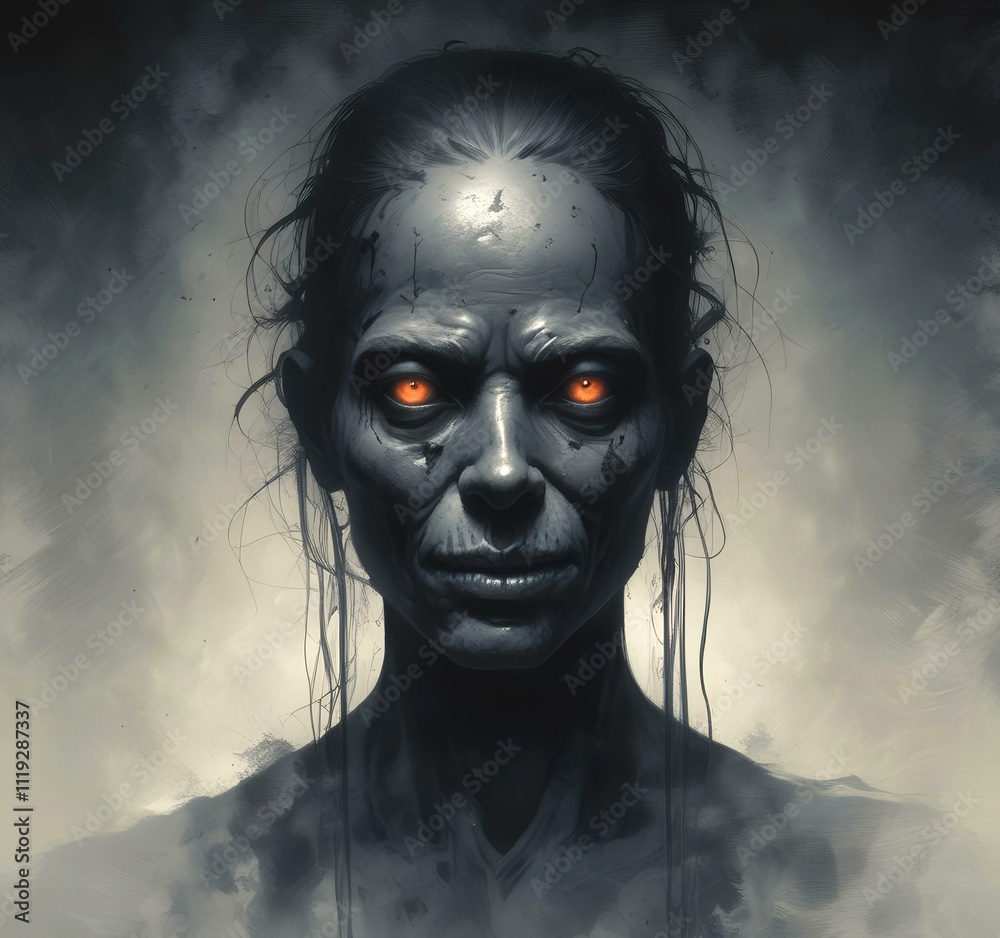 Illustration of spooky face with distopian environment. Illustration of spooky face with distopian environment.