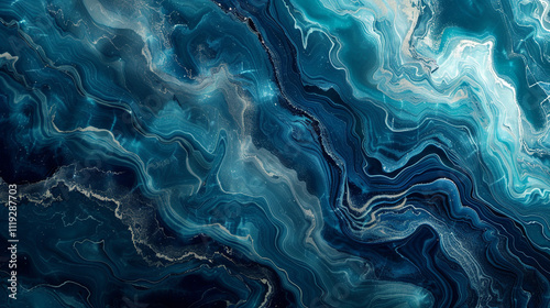 A modern blue marble background with a striking contrast of dark blue and turquoise, showcasing fluid, wavy patterns for a dynamic, high-definition appearance.