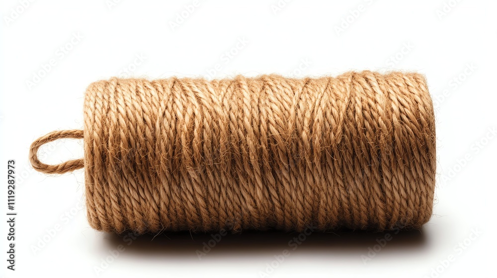 Coiled natural twine on a white isolate background. Coiled natural twine on a white isolate background.