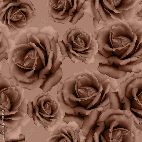 Seamless pattern of fresh light brown roses.