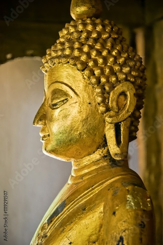 Obraz na płótnie Golden Buddha statue in a temple in Luang Prabang, Laos w salonie