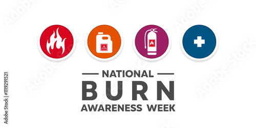 National Burn Awareness Week. Fire, gallon and more. Great for cards, banners, posters, social media and more. White background.